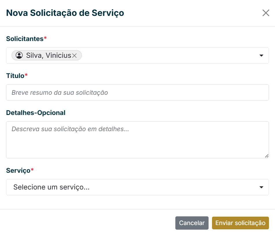 Exemplo de solicitação de serviço