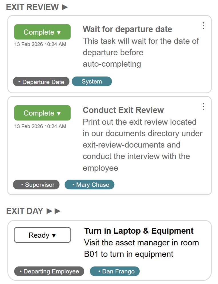 Task ownership and status example